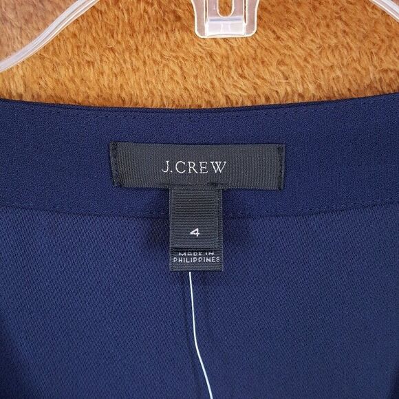 J CREW Top Womens Size 4 Navy Drapey Crepe Faux Wrap VNeck Side Zip - Picture 3 of 11
